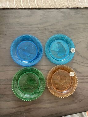 Set of 4 Pairpoint Cup Plates Vintage Bob white Jay frog beaver